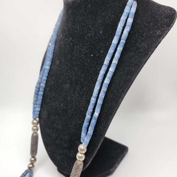 Labradorite & Sterling long necklace!  Roughly 30"  hook clasp vintage - Picture 3 of 6